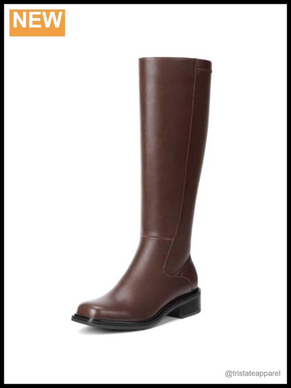 Women's Knee High Block Heel Square Toe Faux Leather Zip Boots